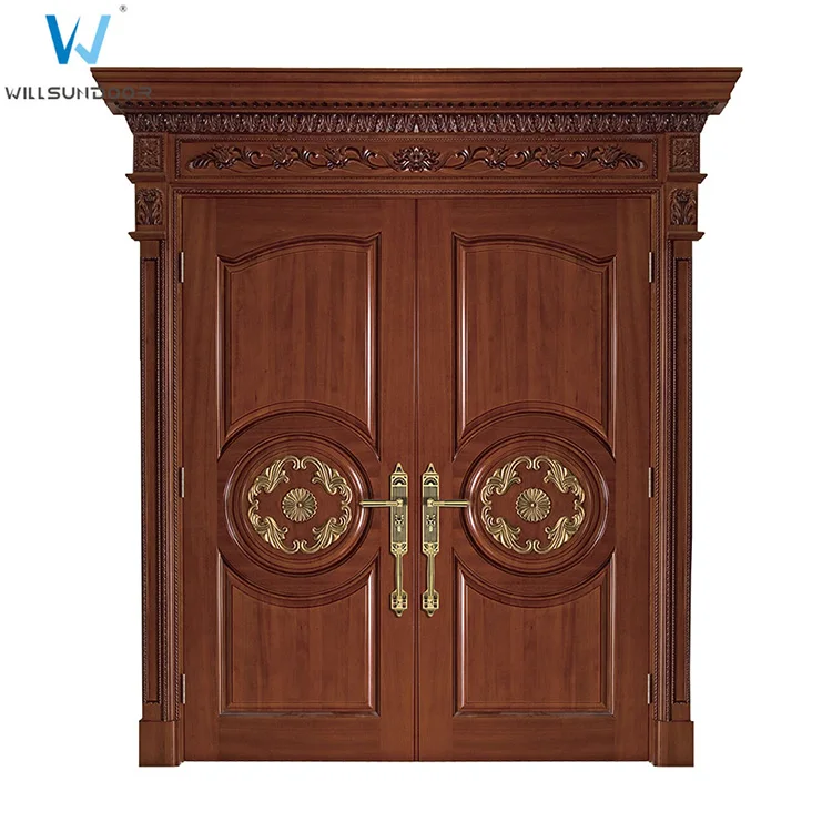 Thailand Solid Rubber Wood Panel Carving Main Entrance Double Front Door Design For Villa Buy Front Door Designs Wooden Double Door Designs Wooden