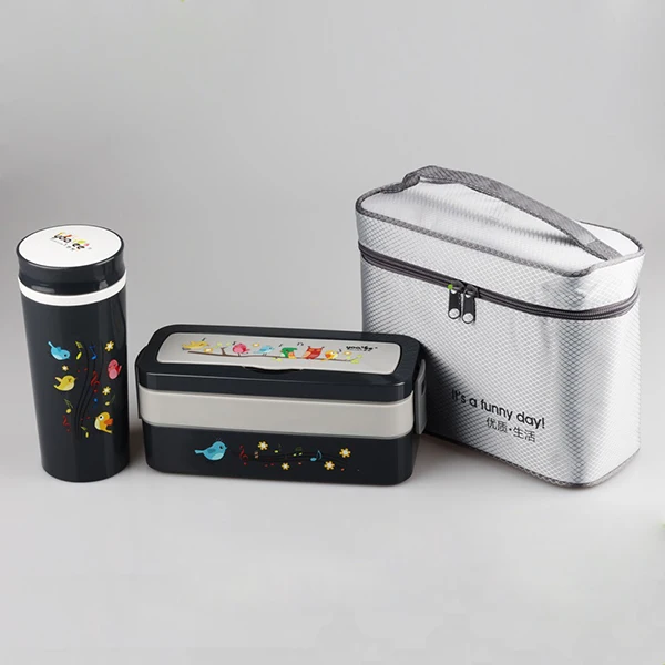 LULA 1040ml Black Lunch Box Tumbler Set And Bag Pretty Single Bottle Custom Logo Bento Box and Insulated Cooler Bag for Boys