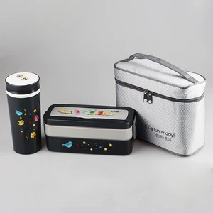 Image of LULA 1040ml Black Lunch Box Tumbler Set And Bag Pretty Single Bottle Custom Logo Bento Box and Insulated Cooler Bag for Boys