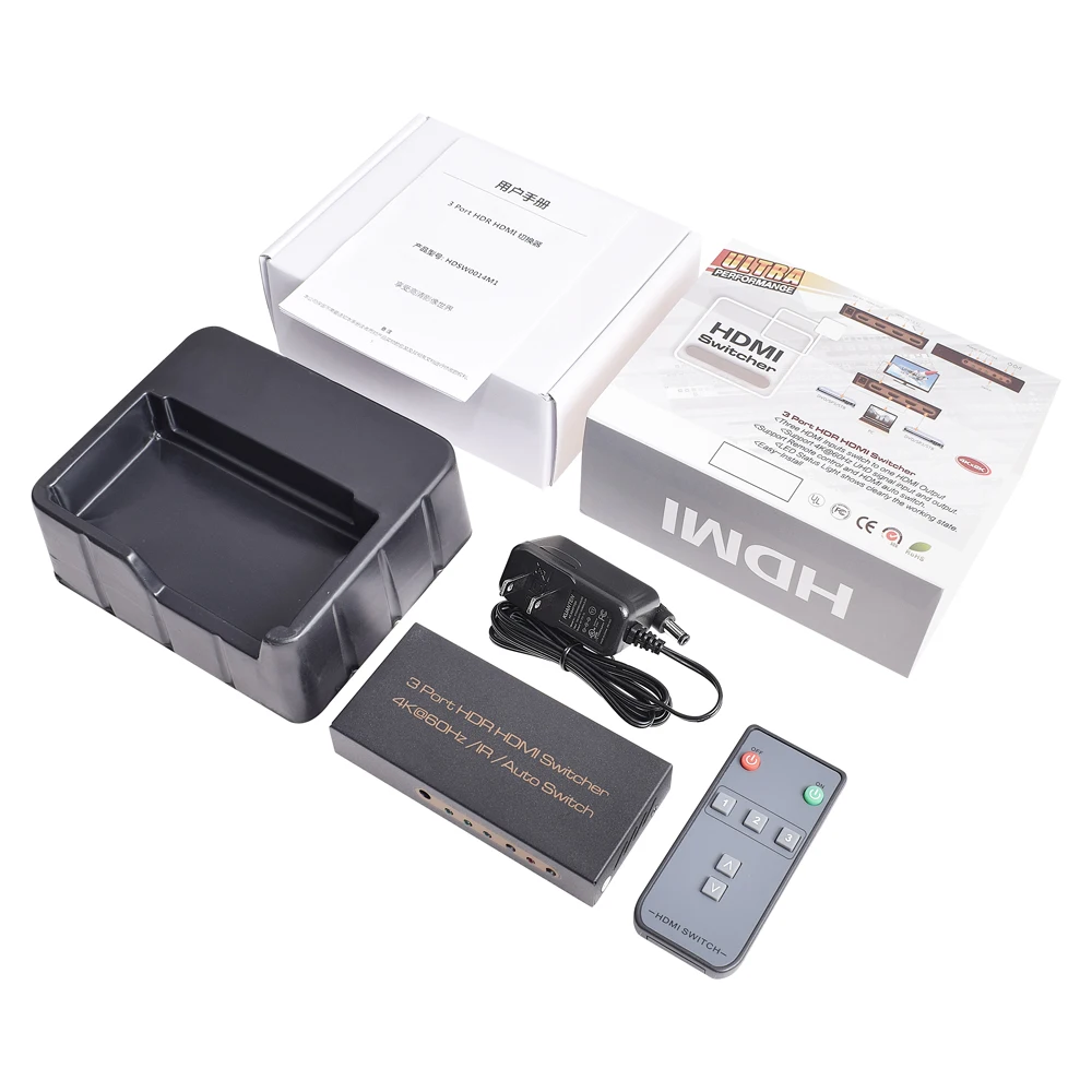 HDMI Switch 4k, Intelligent 3-Port HDMI Switcher,Splitter, Supports 4K, Full HD1080p, 3D with IR Remote