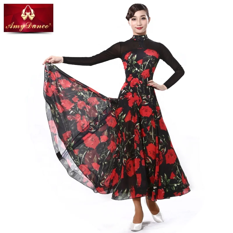 
Ladies long back and red floral qipao cheongsam dress made in china 
