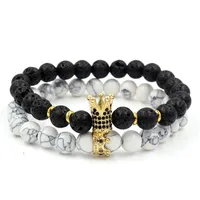 

Valentine's Day Lave Stone Beads His And Hers Couple Bracelet MIcro Cz Crown King Charm Stone Bracelets