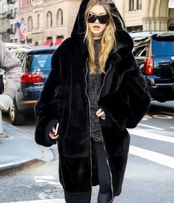 

5695 Runwaylover winter black long fur winter coat, Multicolor