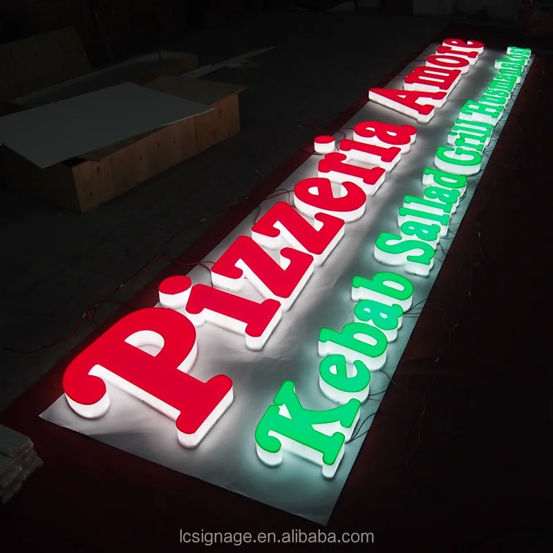 Outdoor 3D led lighted box letters Pizza store name signs 3D acrylic sign customized letters signs block letters for signs