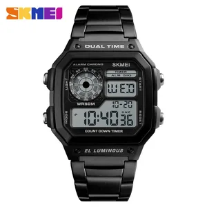 SKMEI 1335 Men Digital  Sports Watches Count Down Waterproof Watch Stainless Steel Male Clock