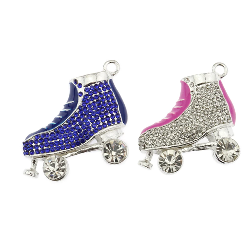 Fashion Rhinestone 3d Roller Skates Skateboard Ice Skate Pendant Charm