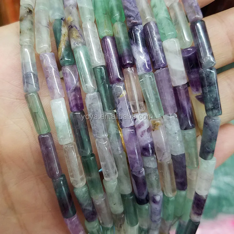 

SB6615 Natural Multi Color Fluorite Tube Beads,  Cylinder Smooth Fluorite Gemstone for Jewelry Making