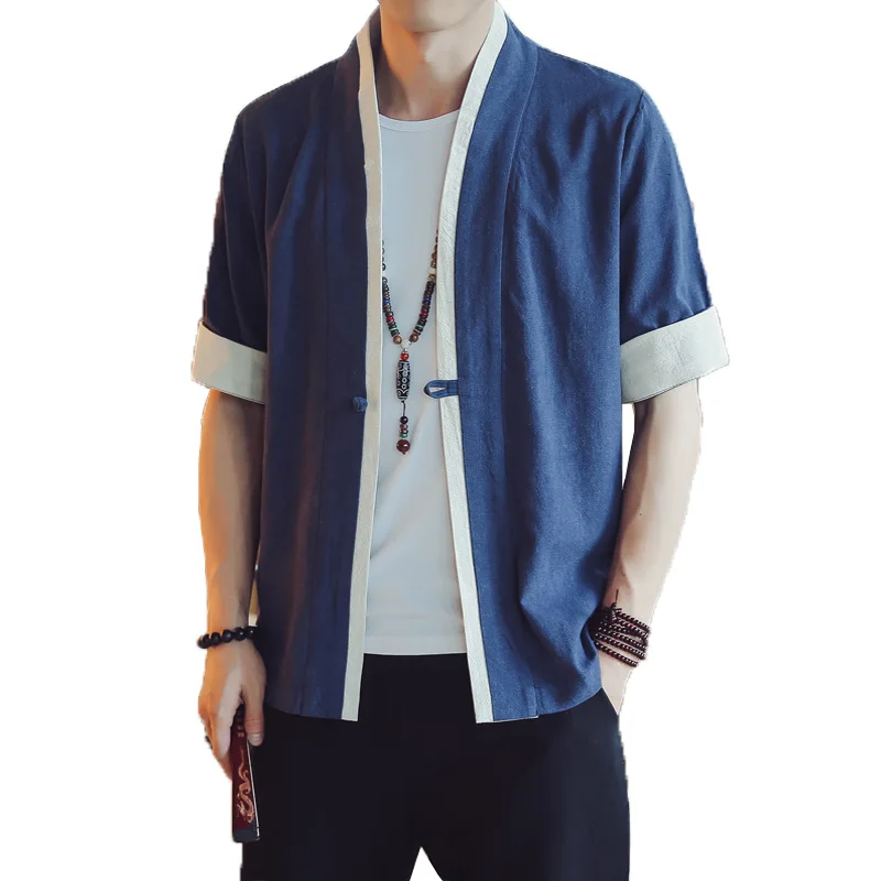 

2019 thin short-sleeved shirt Tang suit men's robe Chinese style men's Chinese clothing