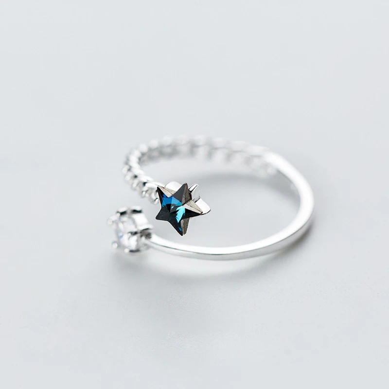 

925 Sterling Silver Blue Crystal Star Rings For Women Simple Silver Rings Jewelry