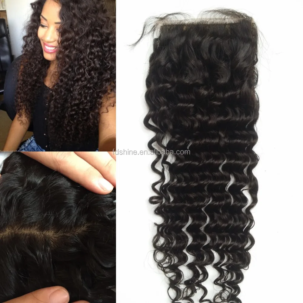 

8A Malaysian virgin human hair Silk Base Closure Deep wave dark/medium brown silk closure Free/Middle/3 Part Hidden knots, N/a