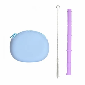 Image of Reusable Collapsible Straws Silicone Folding Flexible and Portable Straws with Cleaning Brush&Case