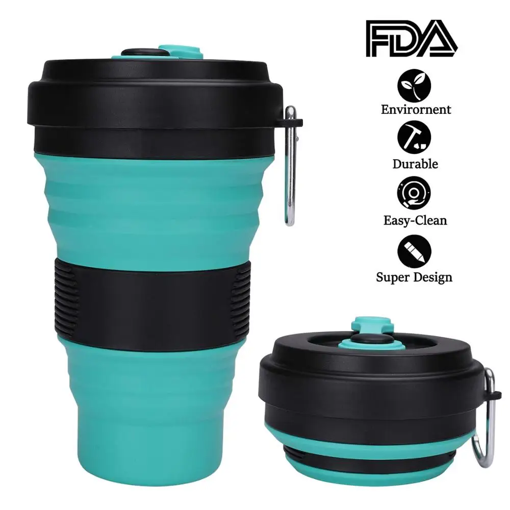 

Wholesale new design reusable 550ml silicone travel folding collapsible coffee cup, Customized color