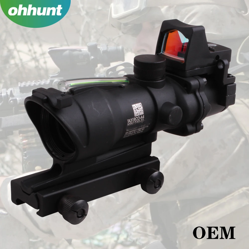 

Tactical Green Riflescope 4x32 Real Fiber Optic Combat BDC reticle with small Red dot, Black