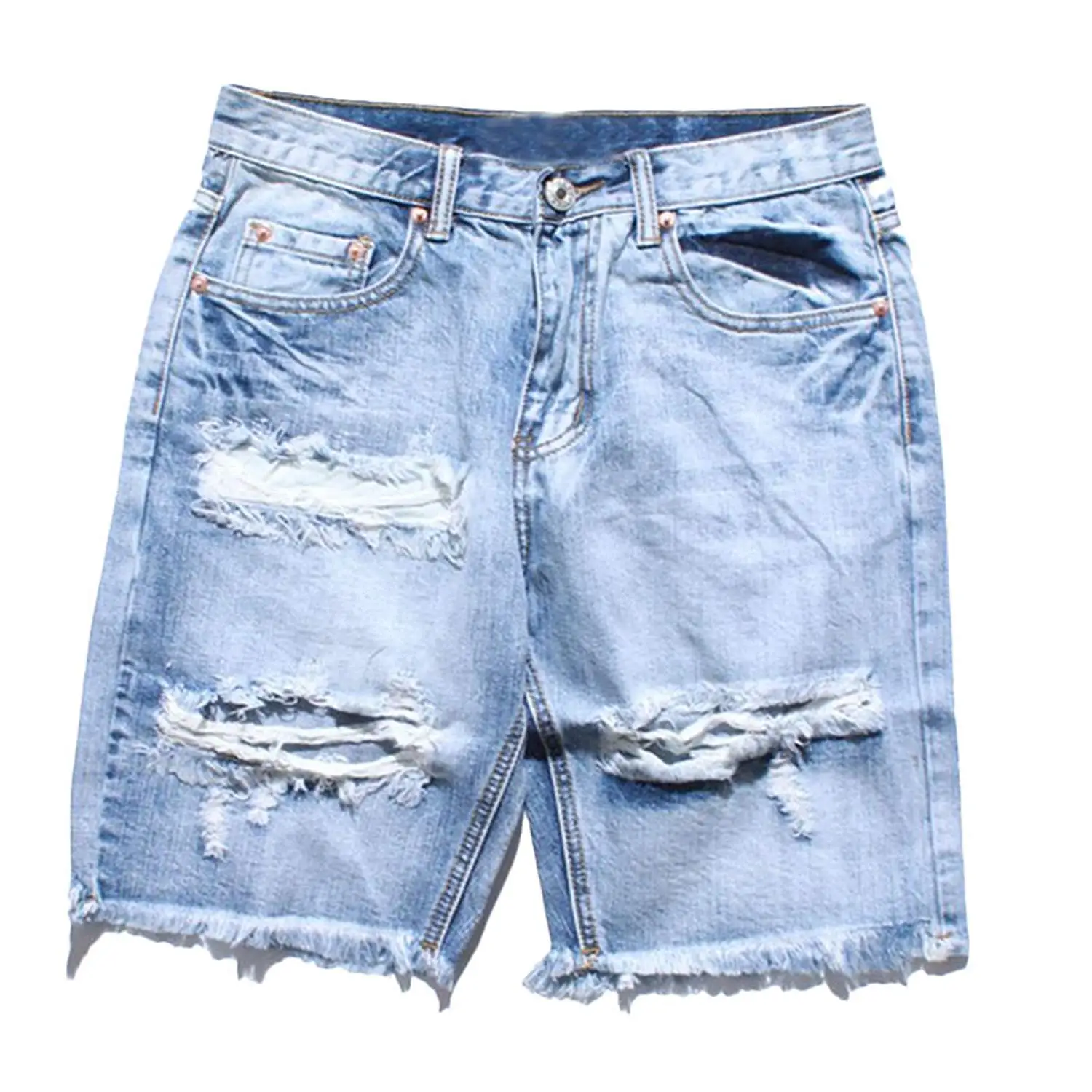 Pivaconis Womens Gilrs Ripped Destroyed High Waist Skinny Fit Denim Bermuda Shorts Jeans