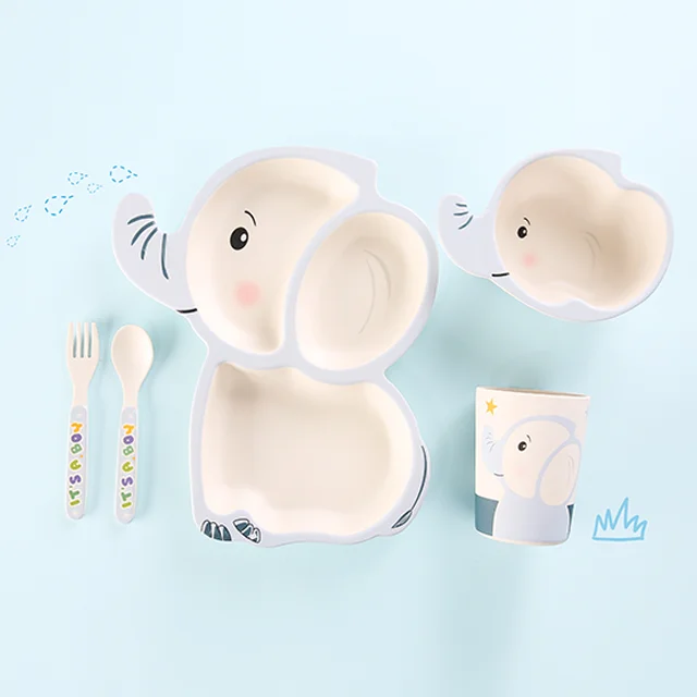 Custom printed babi kids bamboo fiber dinnerware set