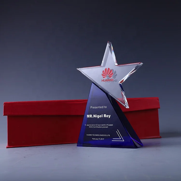 Engraved Cheap Crystal Star Trophy Shape Awards Glass Trophy Crystal Star Crystal Trophy For