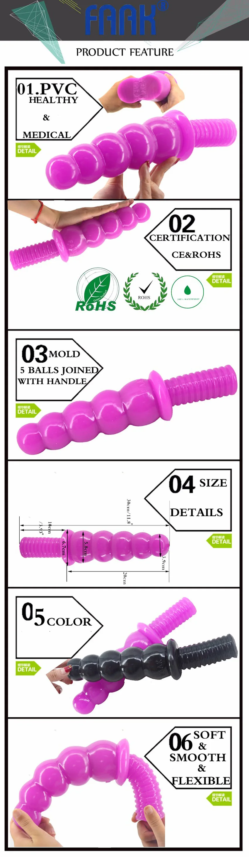 FAAK Anus Beads with Handle Anal plug Juguetes Sexuales Butt Plug With Solid Balls Stimulative Unisex Sex Toy Sex Toys For Wome