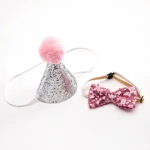 Image of Party Christmas holidays birthday pet supplies products cute cat dog hat with bowtie