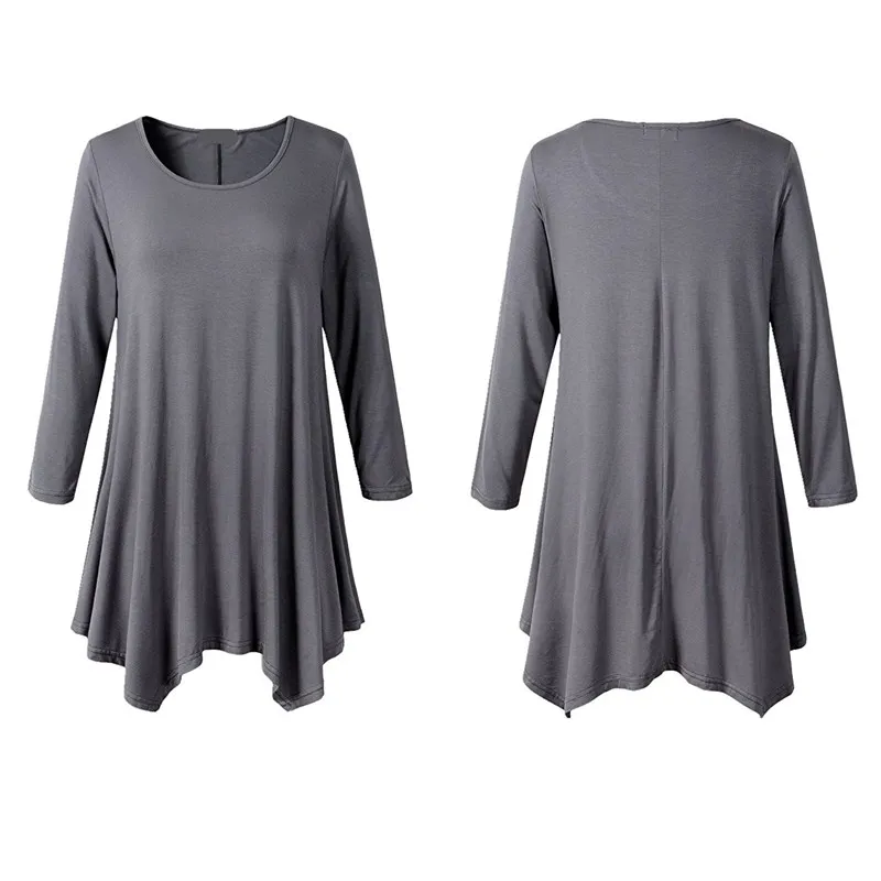 

New Fashion Long Sleeve Solid Tunic Dress Women Plus Size Long Tunic Tops