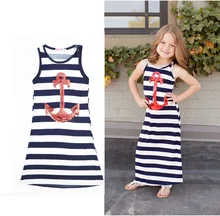 girl dress Stripe Navy wind children dresses Paillette kids dress summer Anchors children clothing vetement enfant