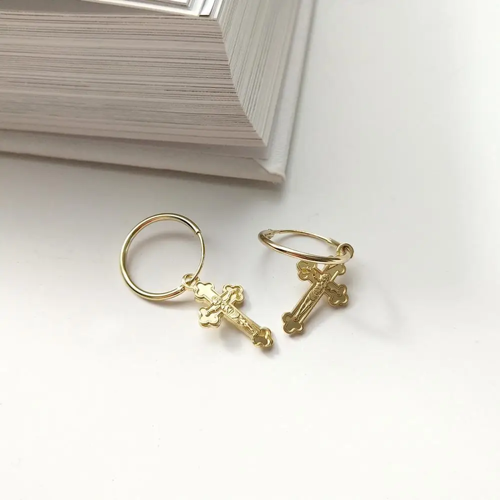 

Cheap earring gold plated religious cross pendant hoop earring, Picture