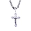 Factory Wholesale Price Simple Design Silver Plated Micro Pave Diamond Bling Stainless Steel Cross Pendant Necklace