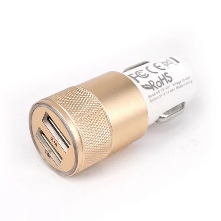 Aluminum Alloy Body Mobile Phone Car Charger Quick Charging Dual USB Charger For Smartphone
