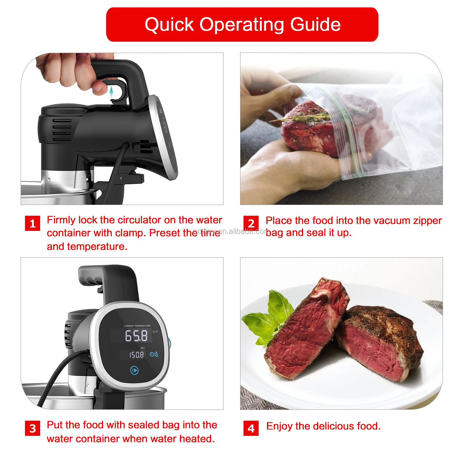 
Poway Professional Sous Vide Machine Accurate Temperature Adjust Digital Slow Cooker for Home and Restaurant High Quality 850W 