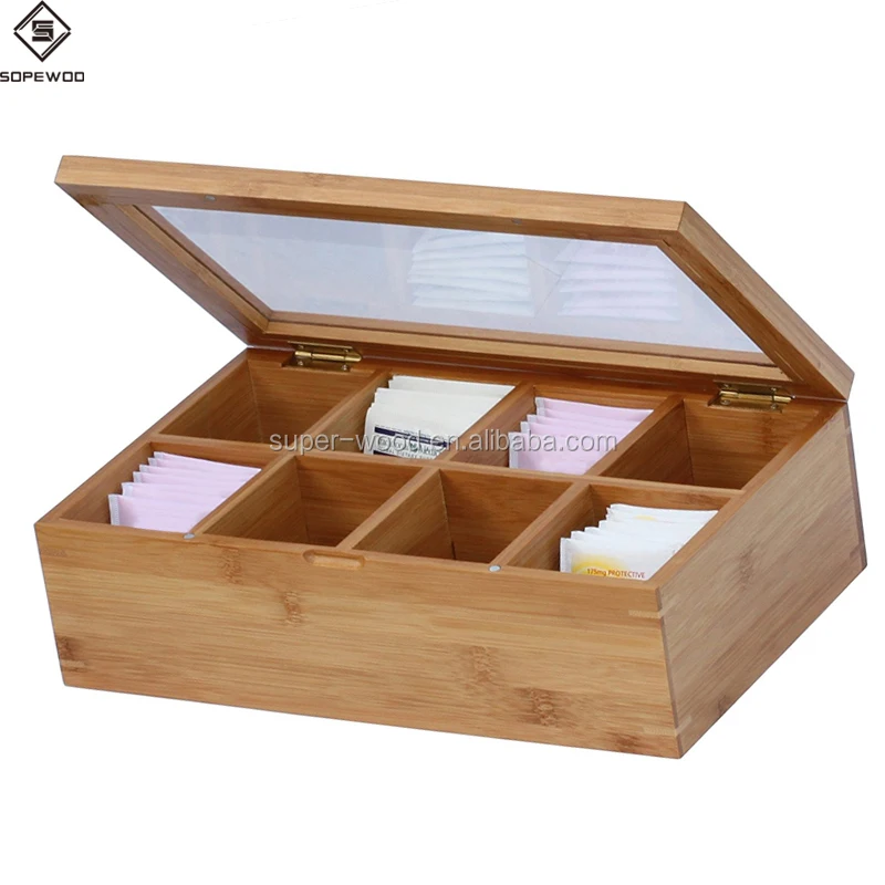

Hot sale custom household bamboo wooden tea bag storage packaging box