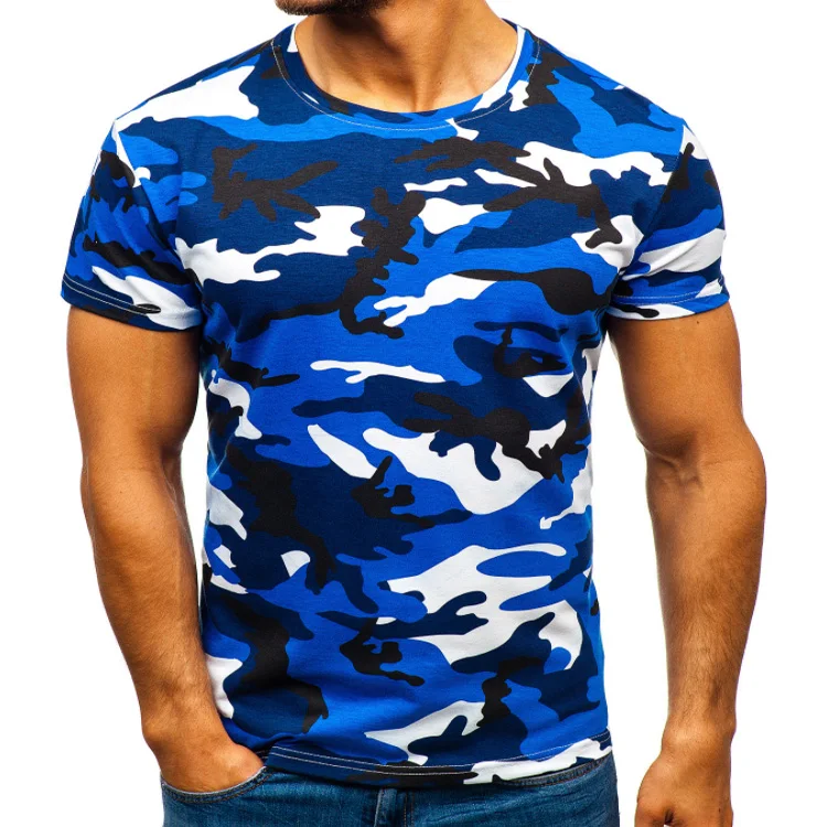 

2019 summer Men Round neck Short sleeve Camouflage printing Muscular man Hooded T-shirt GYM clothes Sweatshirt Tees, Colors