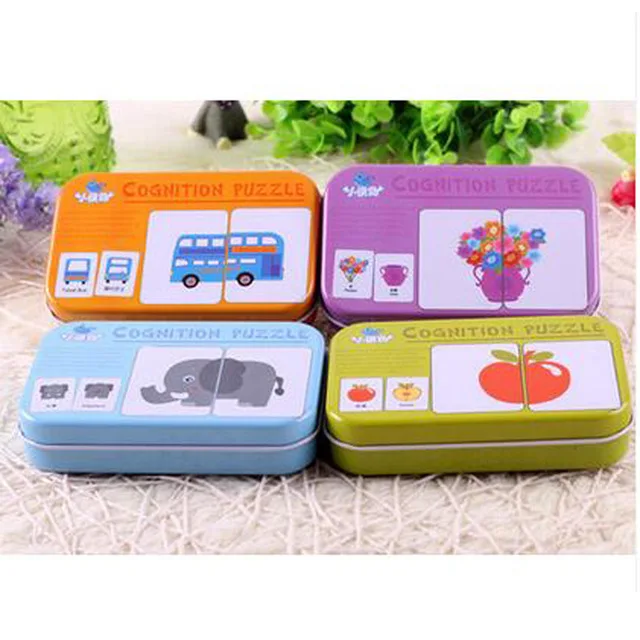 Puzzles & Games Kids Cognition Puzzle Toys Toddler Iron Box Cards Matching Game Cognitive Card Vehicl/fruit/animal/life Set Pair Puzzle Be Friendly In Use Toys & Hobbies
