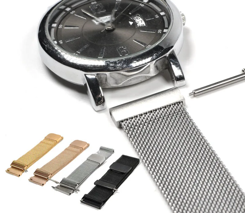 

Hot sale Milanese flat head , , , 20mm,  stainless steel magnetic mesh watch band strap, Black;silver;gold;rose-gold