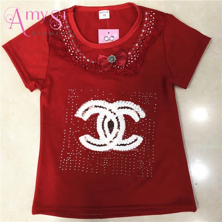 

1.26 Dollars GY005 Good quality cotton red color summer wear wholesale kids girl t shirt, Mix color same as pictures