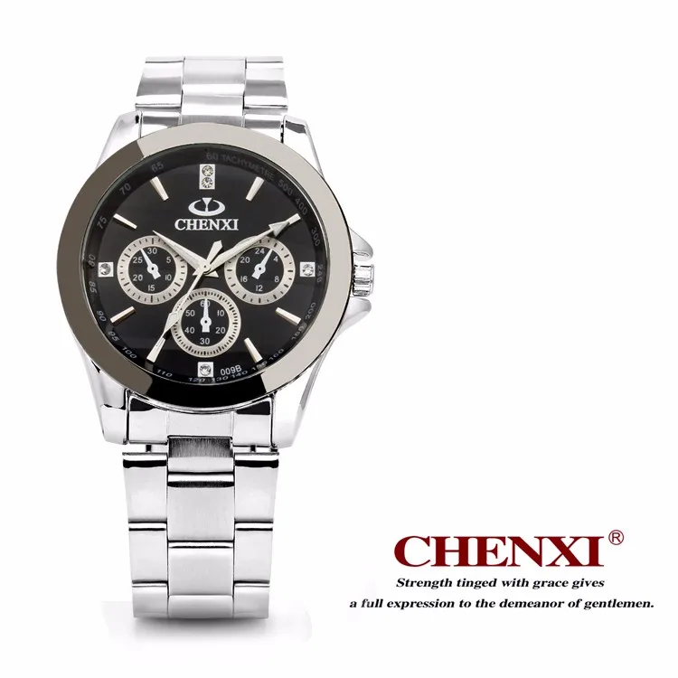 

CHENXI 009 B 2 Chinese Watch Wholesale Price Guangzhou Market Branding Watch CHENXI Silver Arab Number Stainless Steel Watch Men, N/a