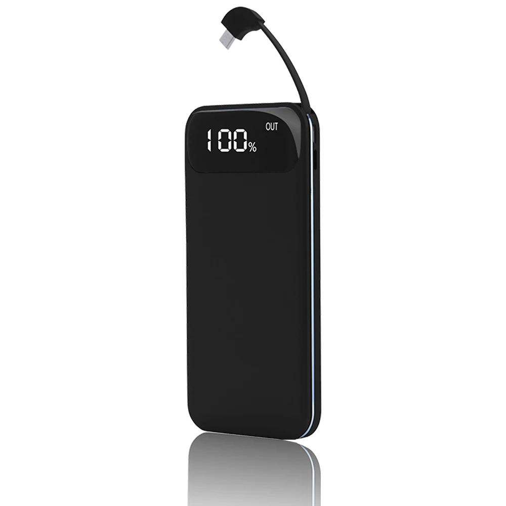 

10000mAh Consumer electronics with built in cable LED power bank, Blue, black, red