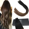 Balayage tape hair extensions remy human skin weft hair natural black fading to dark brown with caramel blonde 40pcs 100g