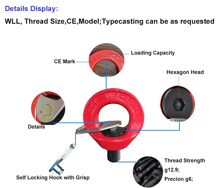 Long Thread Double Swivel Shackle M8 Swivel Bolts Eye Bolt Lifting Ring