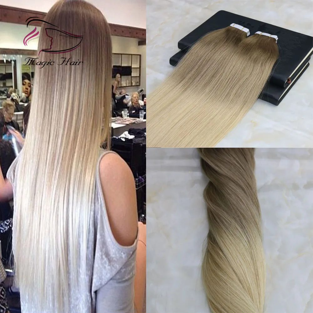 

100% virgin brazilian hair tape double drawn light brown to blonde omber color tape in hair extension