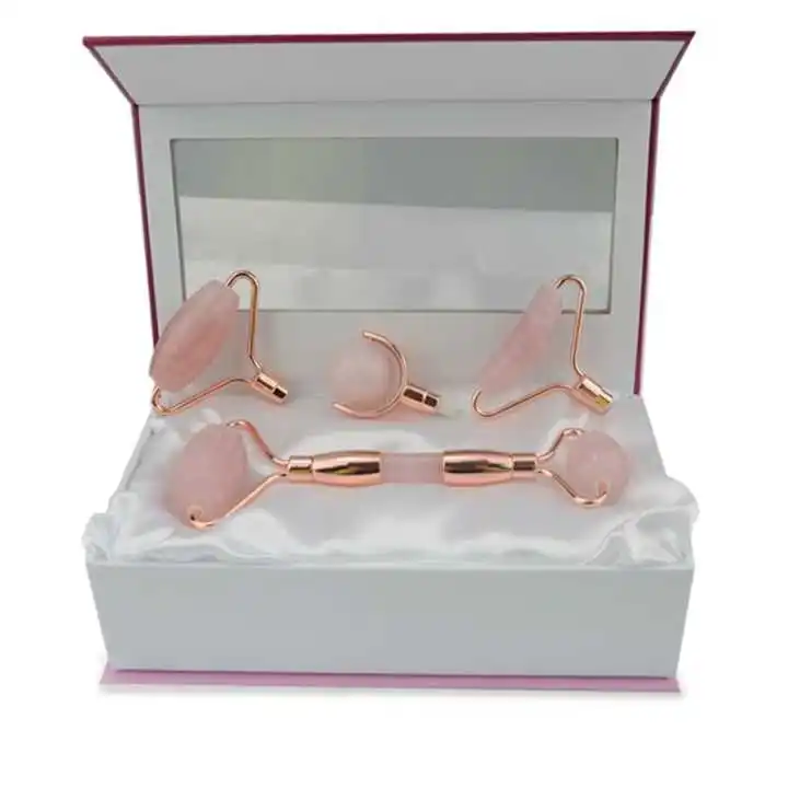 

DIY Jade Stone Massage Roller Detachable Natural rose quartz Stone Roller Massager For Face, Green/rose