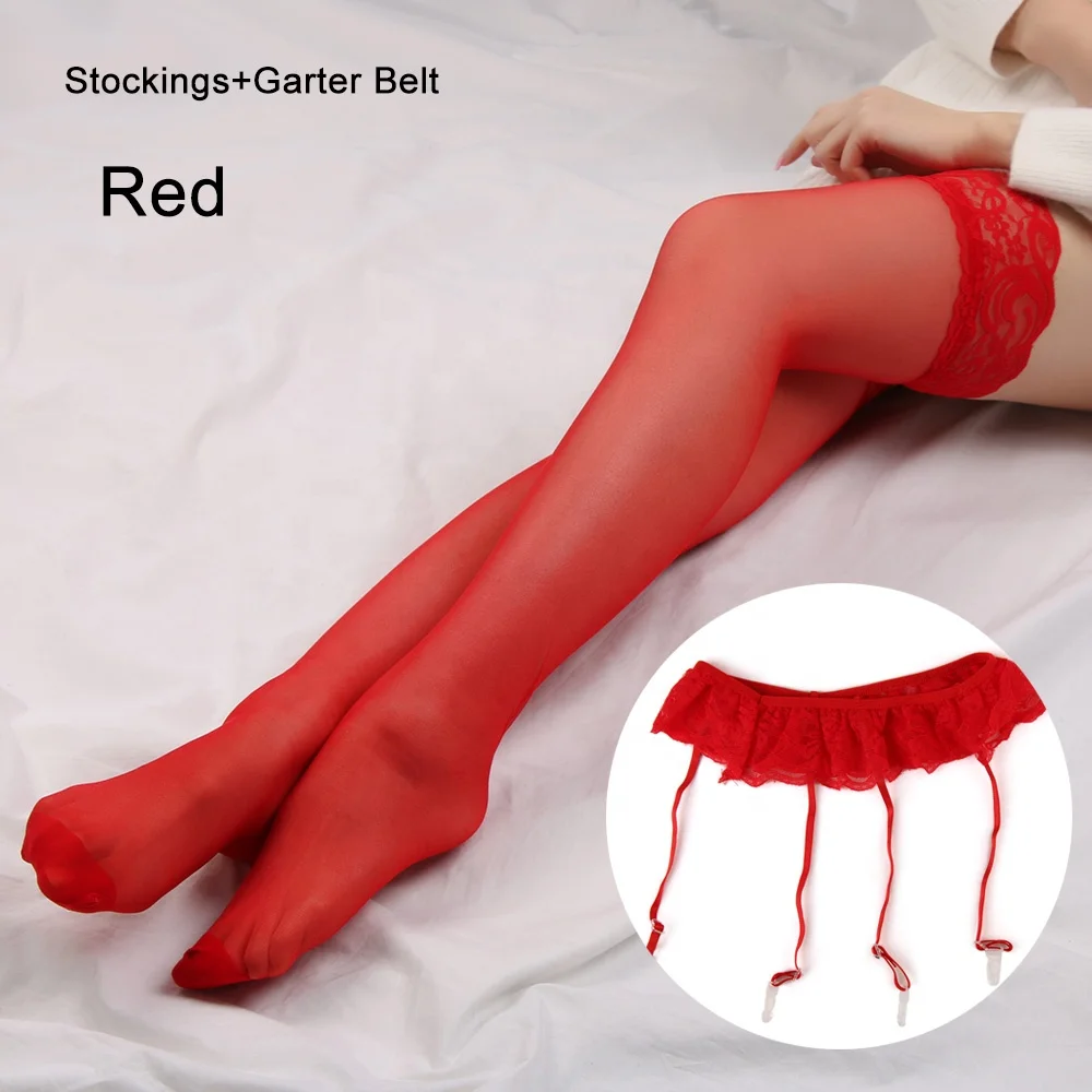 

FY fashion medias altas hasta el muslo de encaje Sexy de moda para mujer Transparent open lace garter with silk stocking set, Customized
