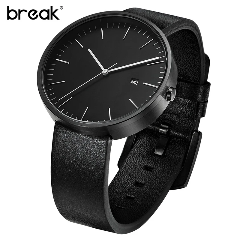 

Break Brand Minimalist Design Women Elegant Wrist Watch Genuine Leather Strap Business Date Quartz Waterproof Men Luxury Watches