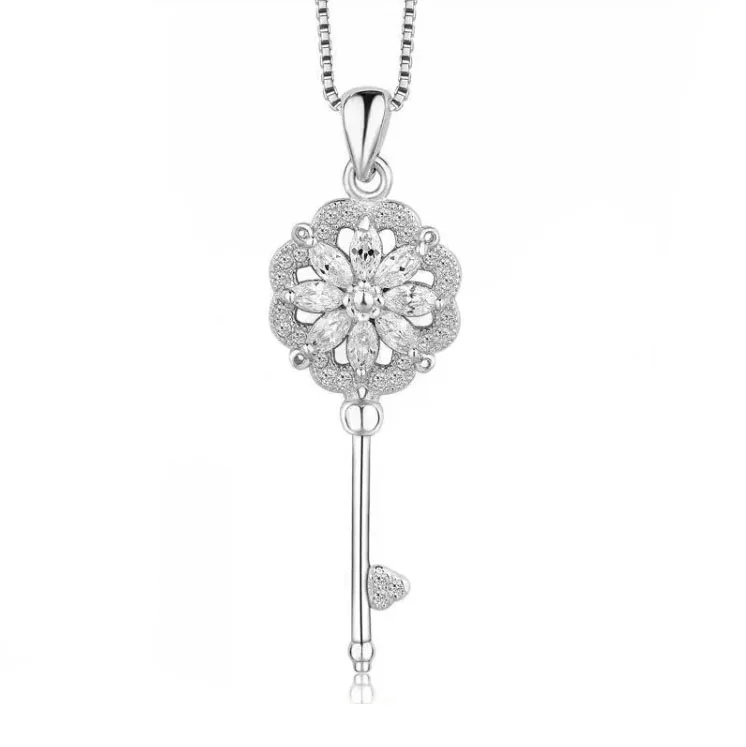 

Trendy Fashion 925 sterling silver key Pendant Necklace paved zircon high quality, White