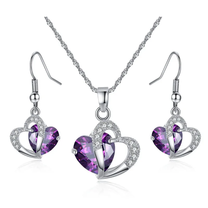 

Loved Heart Jewelry Set Amethyst necklace drop earring set for women wedding jewelry, N/a