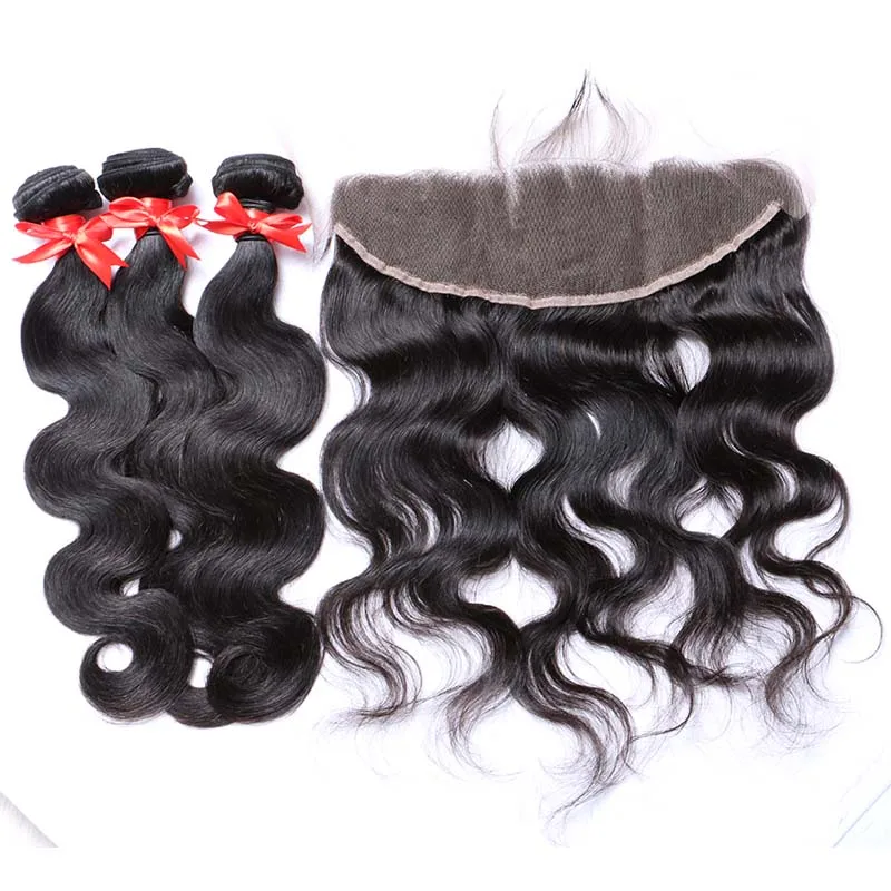 7A 13 X 4 Lace Frontal with Peruvian Body Wave Virgin Hair 4 Bundles with Frontal