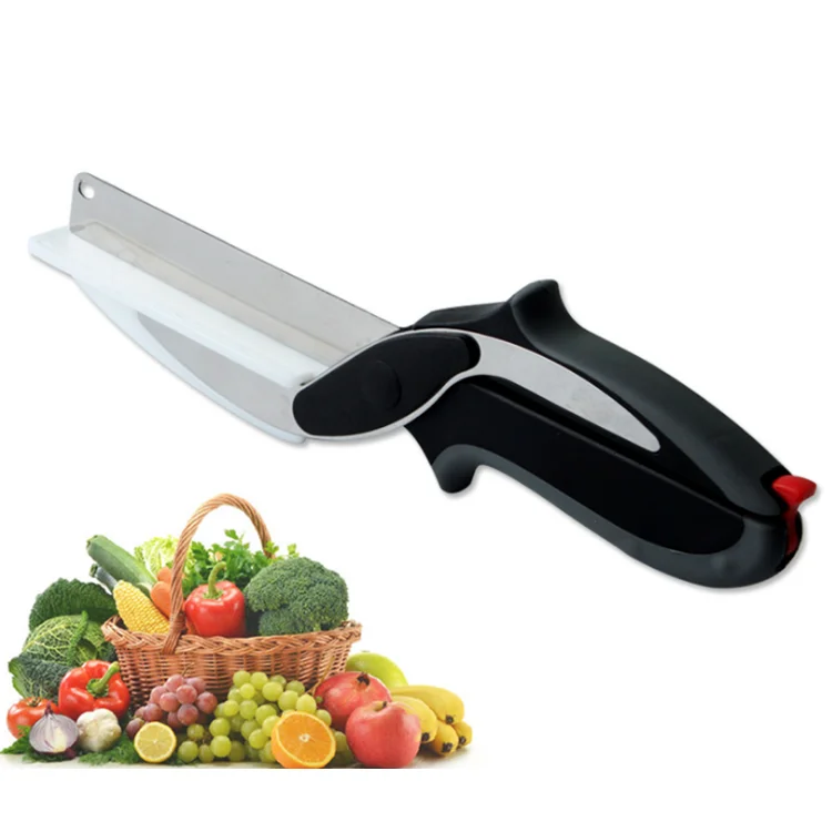 

2018 Multipurpose 2in1 Kitchen Shears Fruit Vegetables Scissors Smart Scissors Cutter with Chef Knife Cutting Board Fish Slicer, Customized color