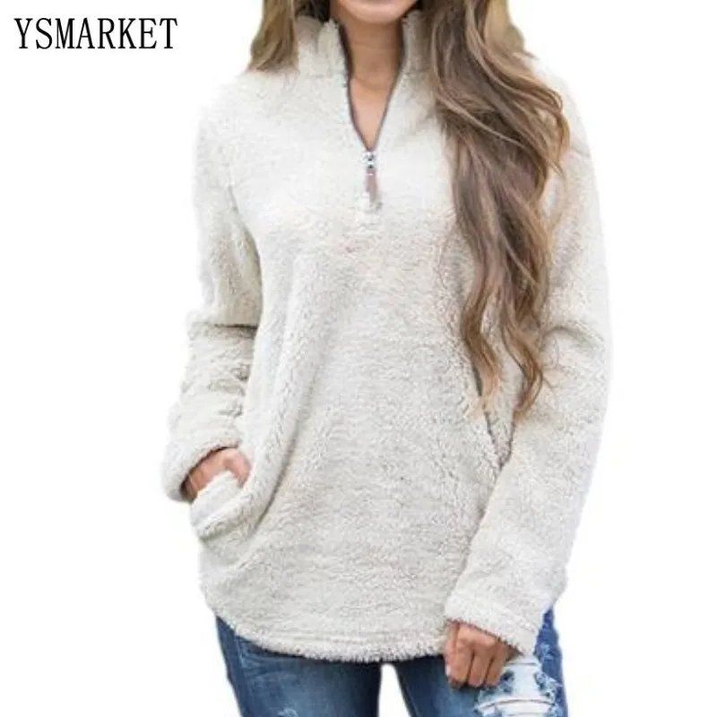 

YSMARKET Winter Women Sweatshirts With Pockets Hoodies Long Sleeve Autumn Loose Pullover Tops Warm Fleece Turtleneck, N/a