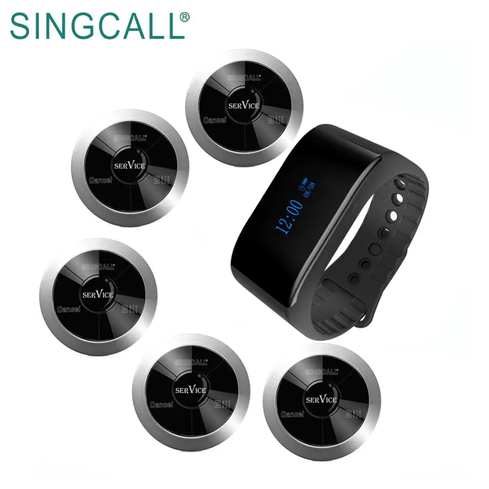 

SINGCALL Restaurant Waiter Call Button Wireless Calling System for Sale, Black, silver