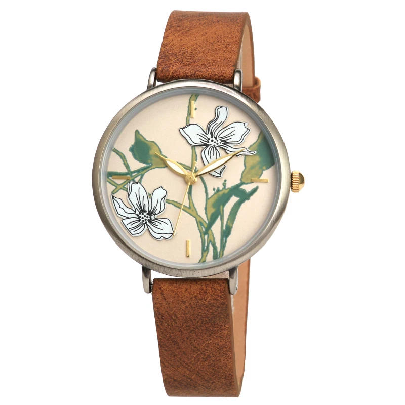 

vintage women vertical flower 3D watch dial, Bronze