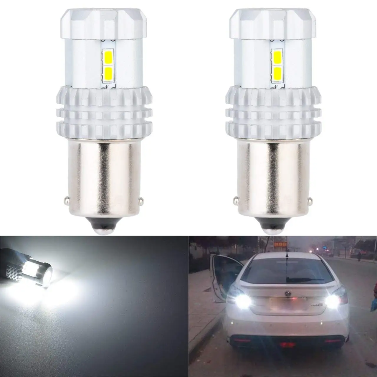 Boodled 2x Amber 2x1156-3030-27-Y-XJ Yellow 1156 BAU15S (150/°) PY21W 3030 LED 27-SMD Backup Reserve Bulbs Brake Tail 1080LM 1156PY 581 ORANGE