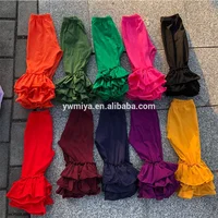 

MY-305 hot selling triple ruffle pants for baby girls casual 100% cotton knit long pants multi-colors Toddler boutique